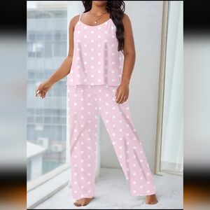Women's Plus Size Pink & White Polka Dot Strappy Camisole Pajama Set ~ 🎁